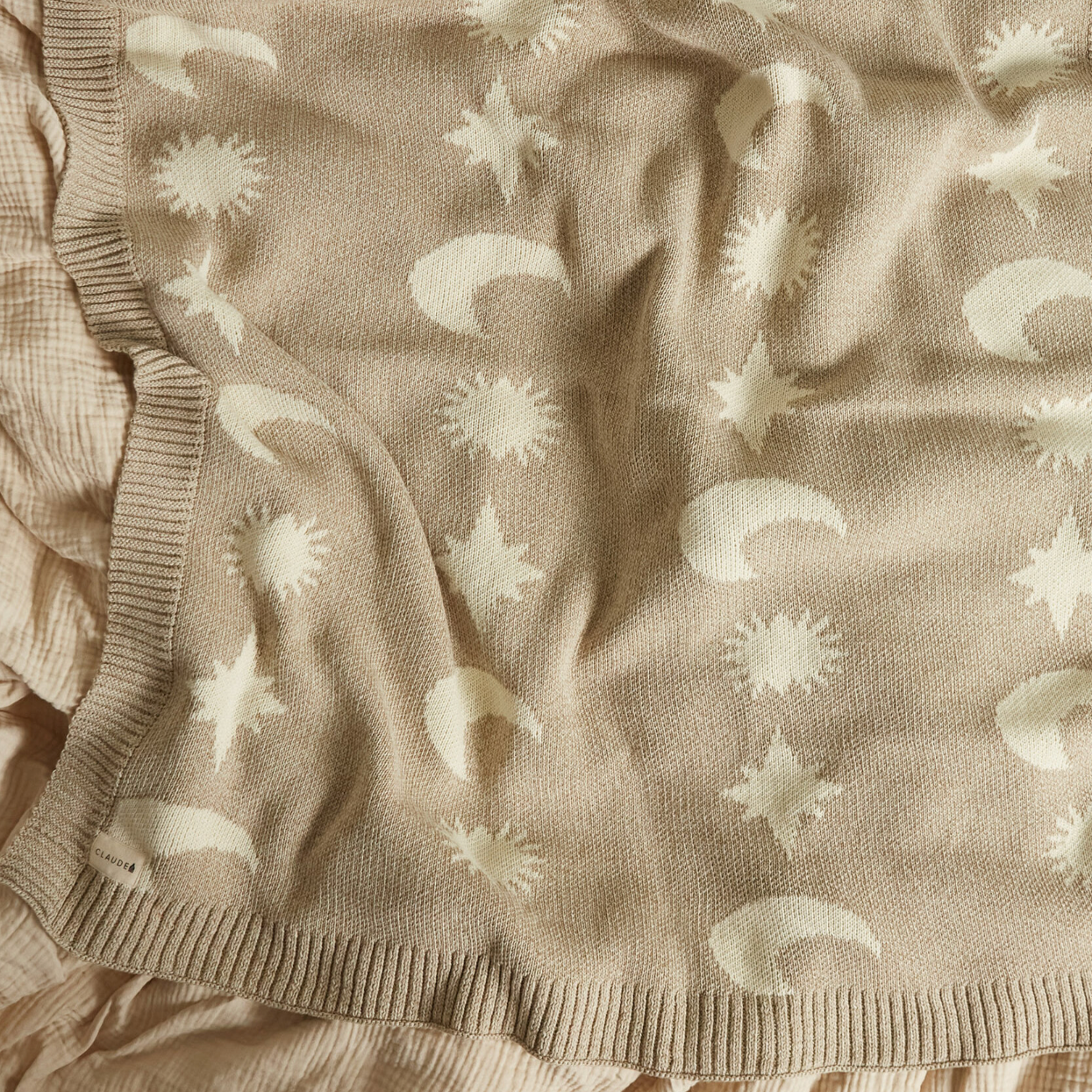 Cozmo Moon + Star Neutral Organic Knit Blanket